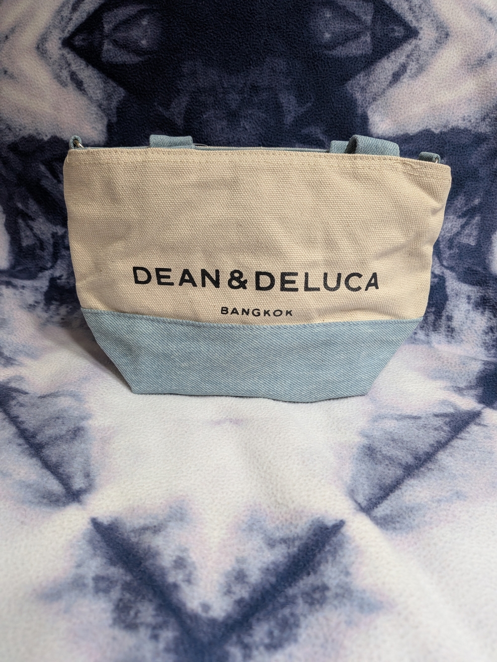 DEAN & DELUCA Mini Canvas Tote - Cream & Light Blue BNWT